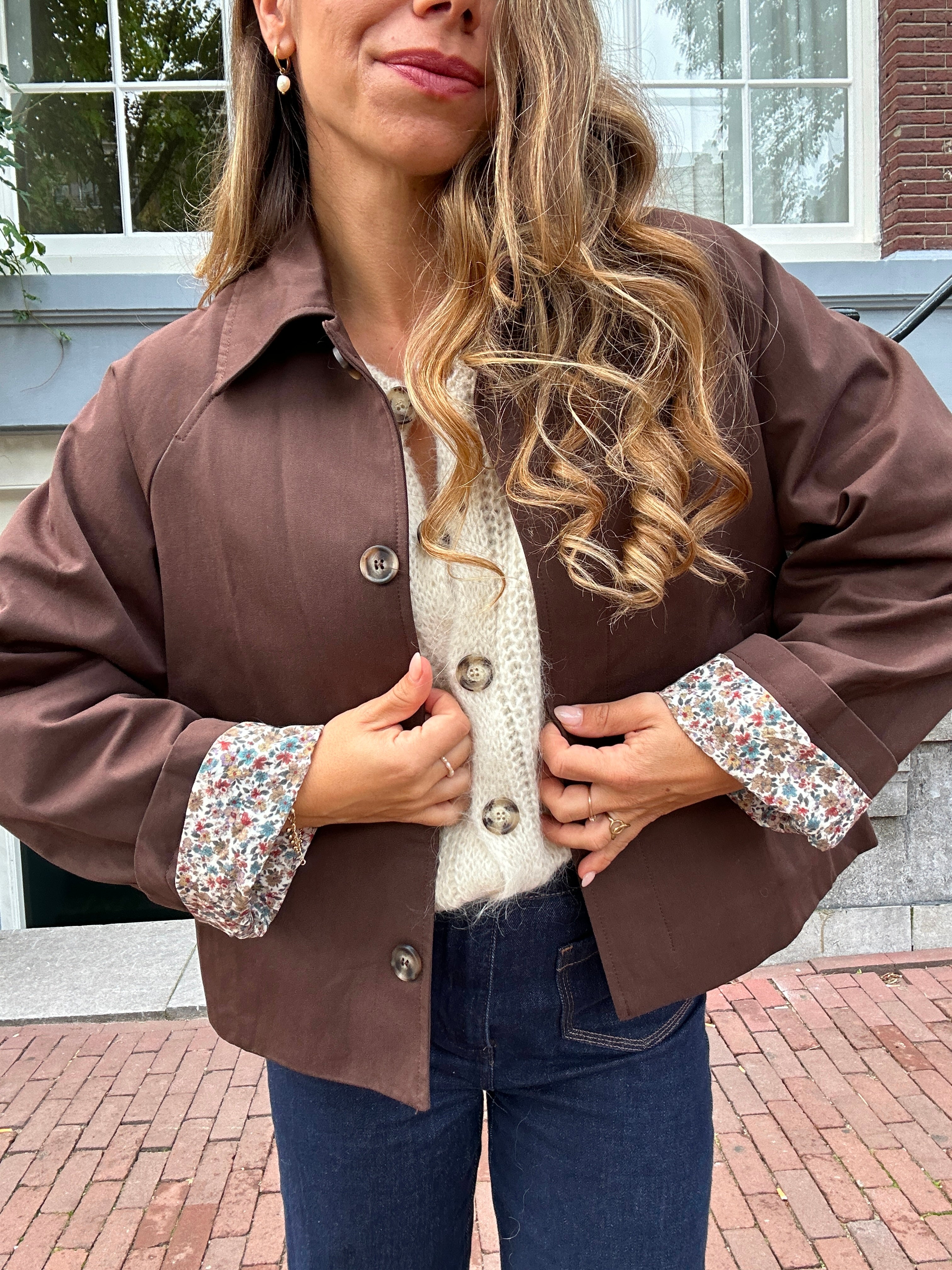 Edith Trench Jacket In Brown Liberty Cotton