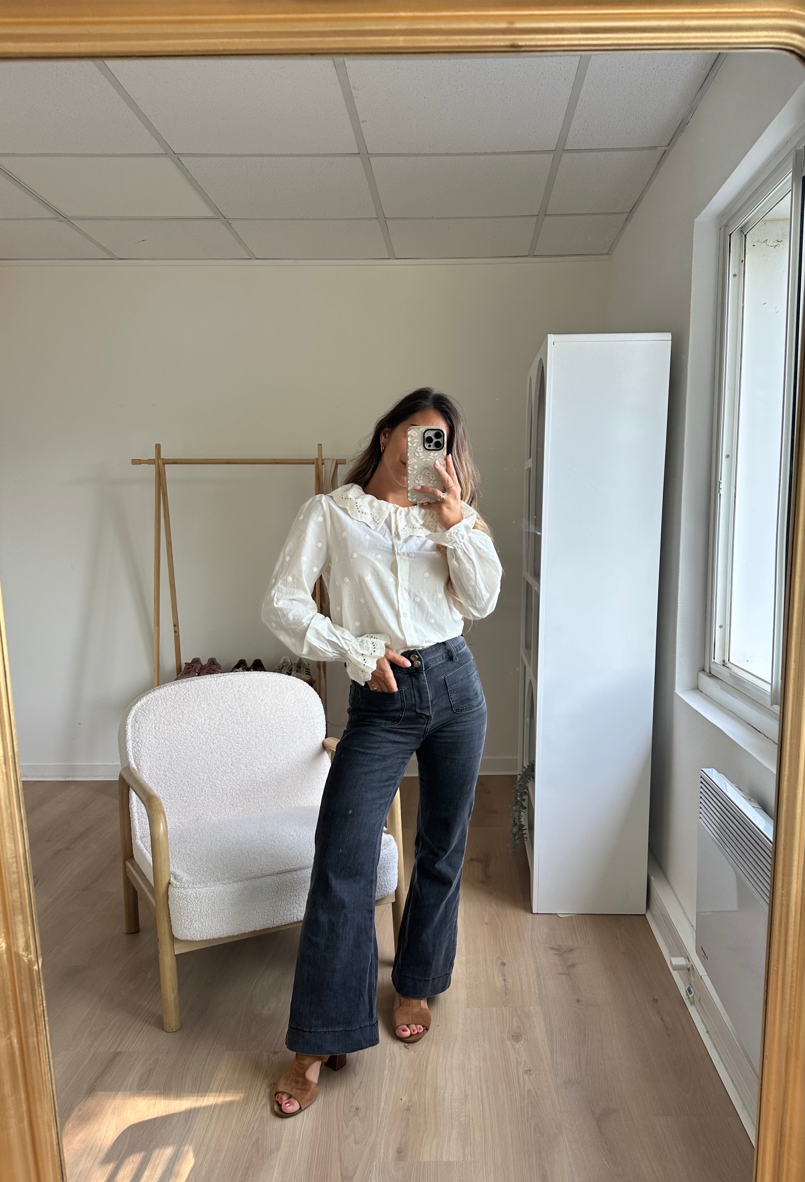 Blouse à col large Ambre beige