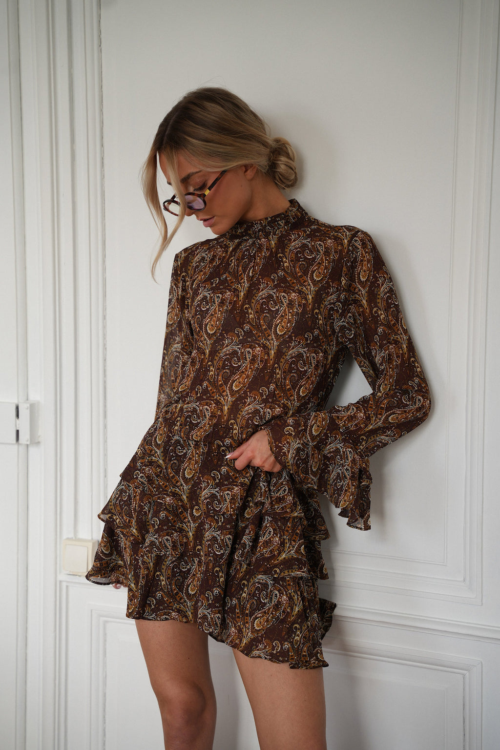 Marrón Marino - Vestido Estampado