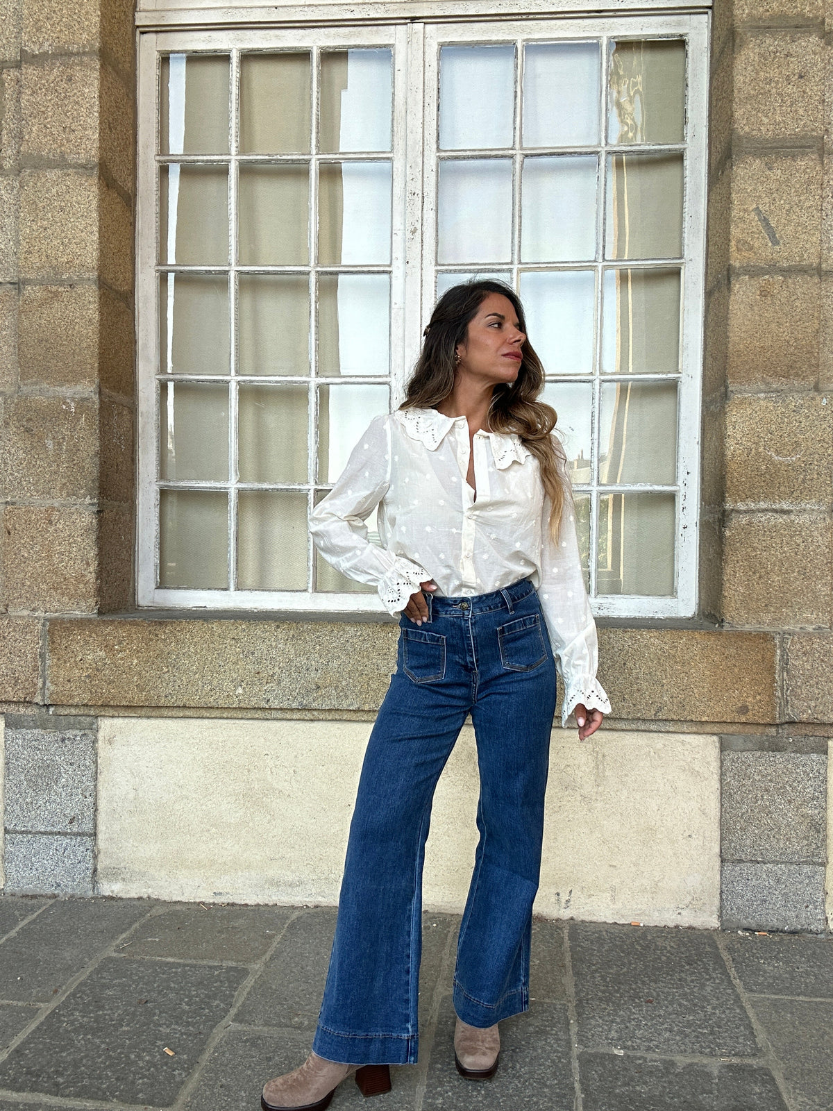 Blouse à col large Ambre beige