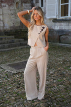 Amanda Buttoned Top - Taupe