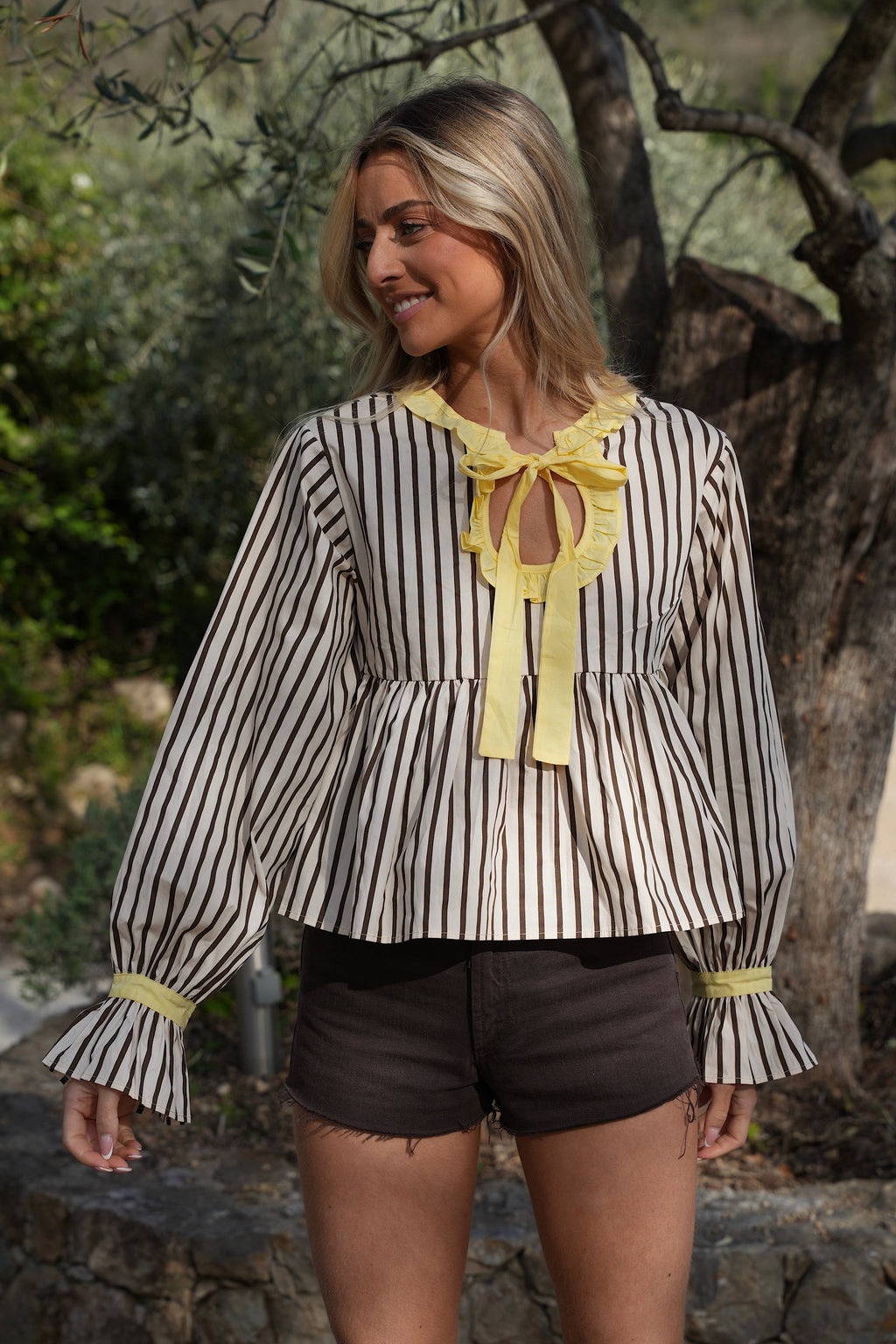 Erza Striped Blouse - Chocolate
