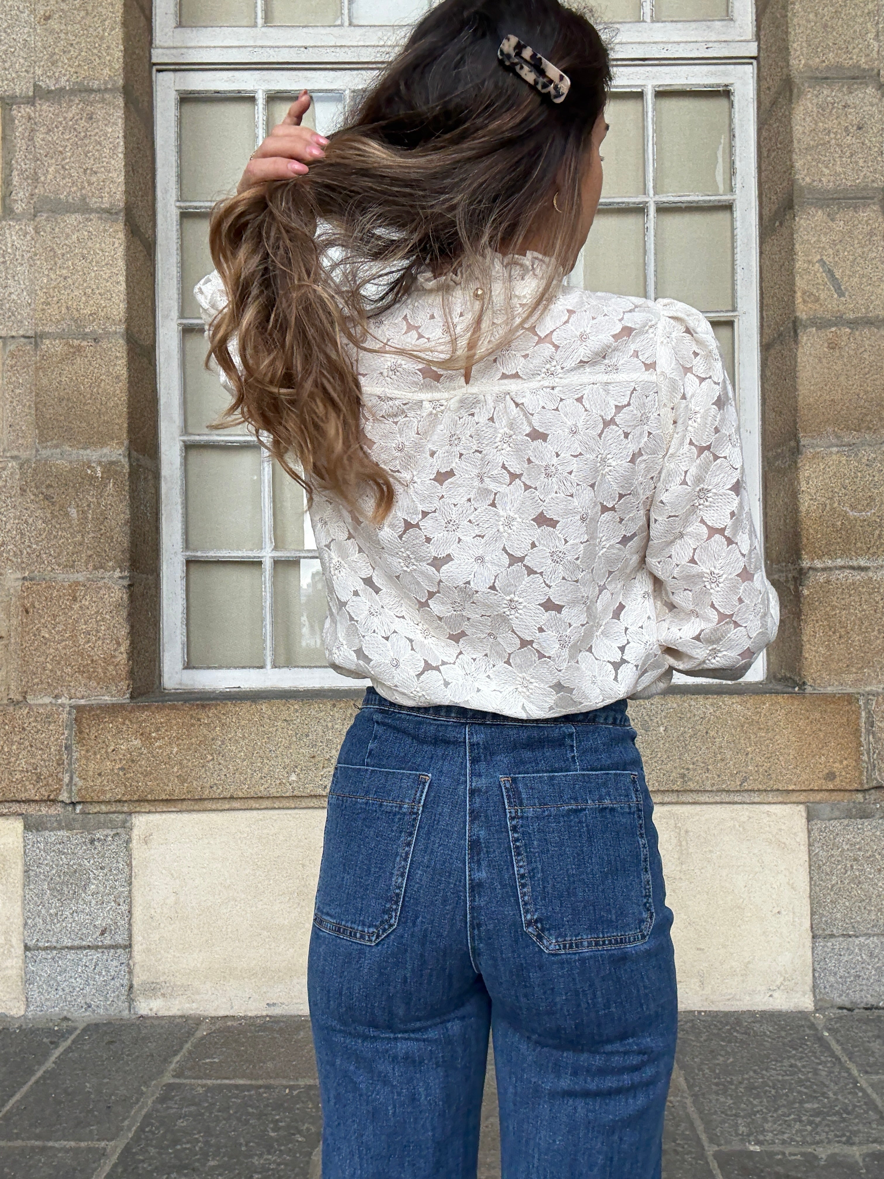 Blusa Alma Crudo De Encaje