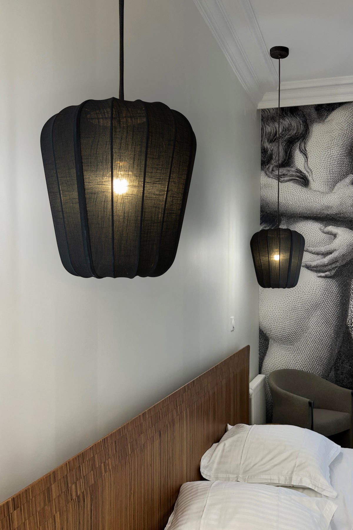 Small Alba Pendant Lamp - Black Cotton and Metal