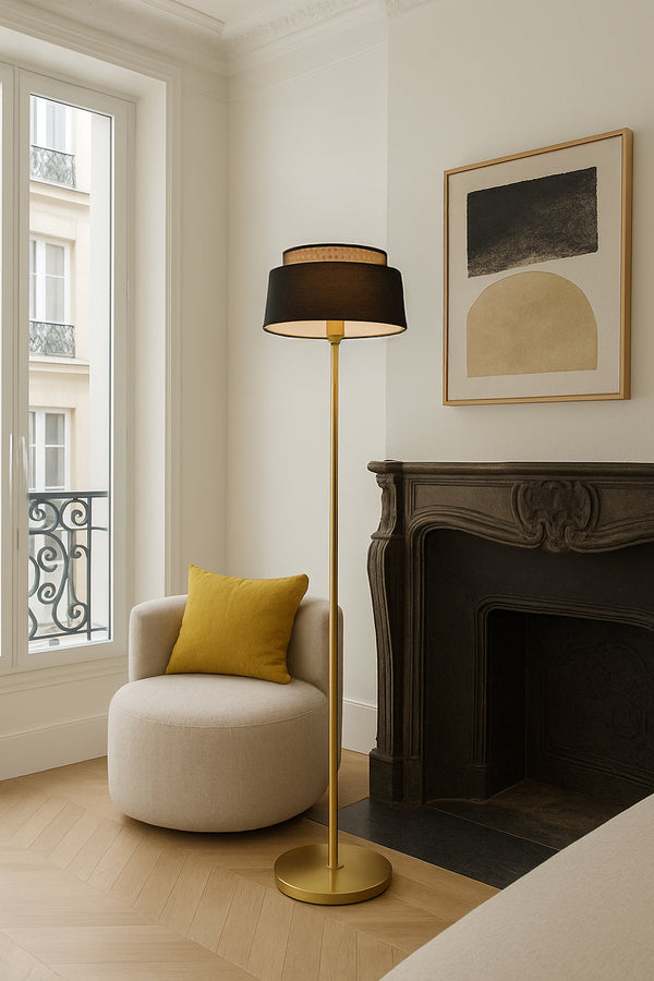 Avero - Lampadaire - Métal - Noir Et Doré