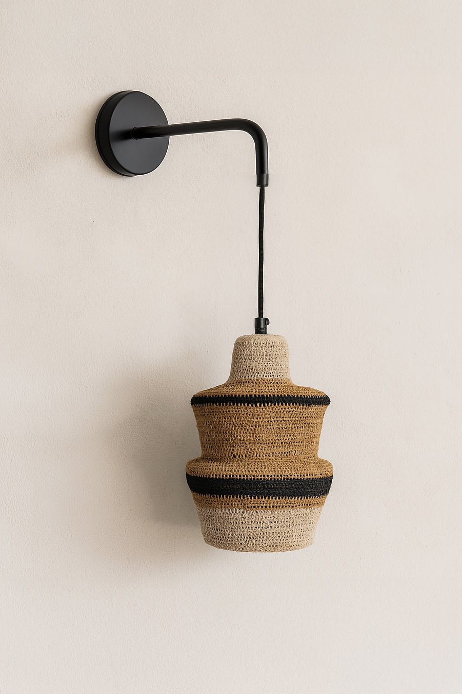 Antigua Wall Light - Seagrass - Natural/Ochre and Black Metal