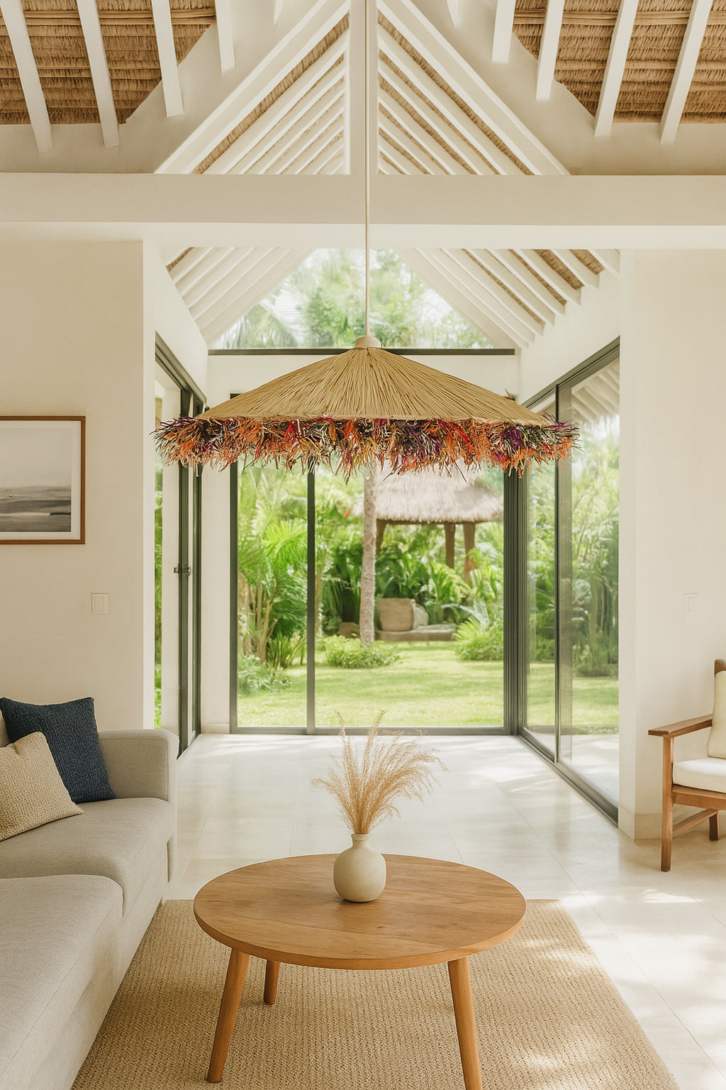 Belaga Pendant Lamp - Colorful Natural Raffia With Fringes