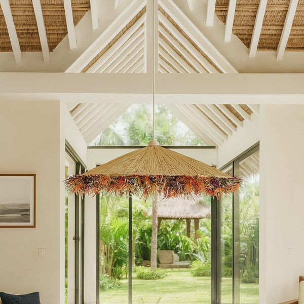 Belaga Pendant Lamp - Colorful Natural Raffia With Fringes