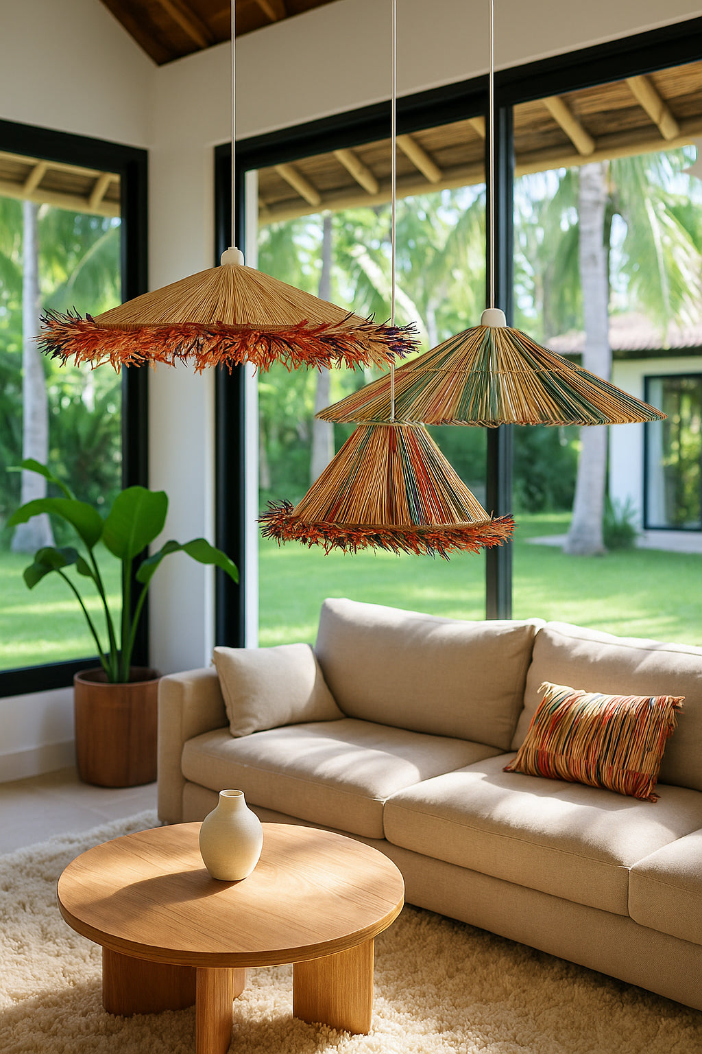 Jolo Pendant Lamp - Colorful Natural Raffia
