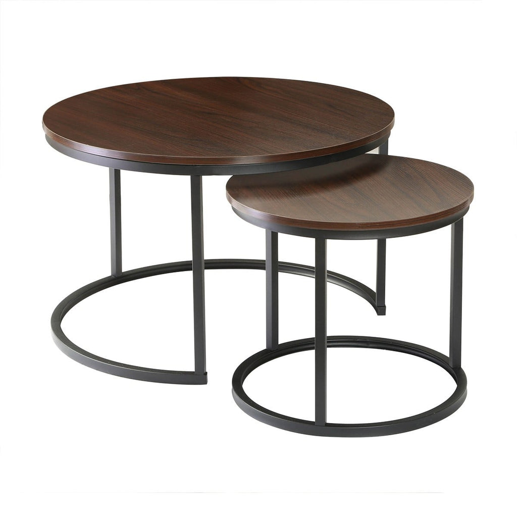 Lenny - Set of 2 Round Nesting Coffee Tables - Walnut/Black