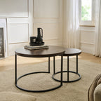 Lenny - Set of 2 Round Nesting Coffee Tables - Walnut/Black
