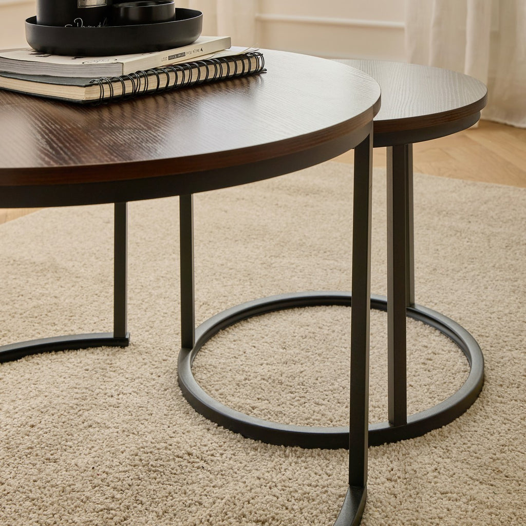Lenny - Set of 2 Round Nesting Coffee Tables - Walnut/Black