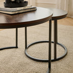 Lenny - Set of 2 Round Nesting Coffee Tables - Walnut/Black