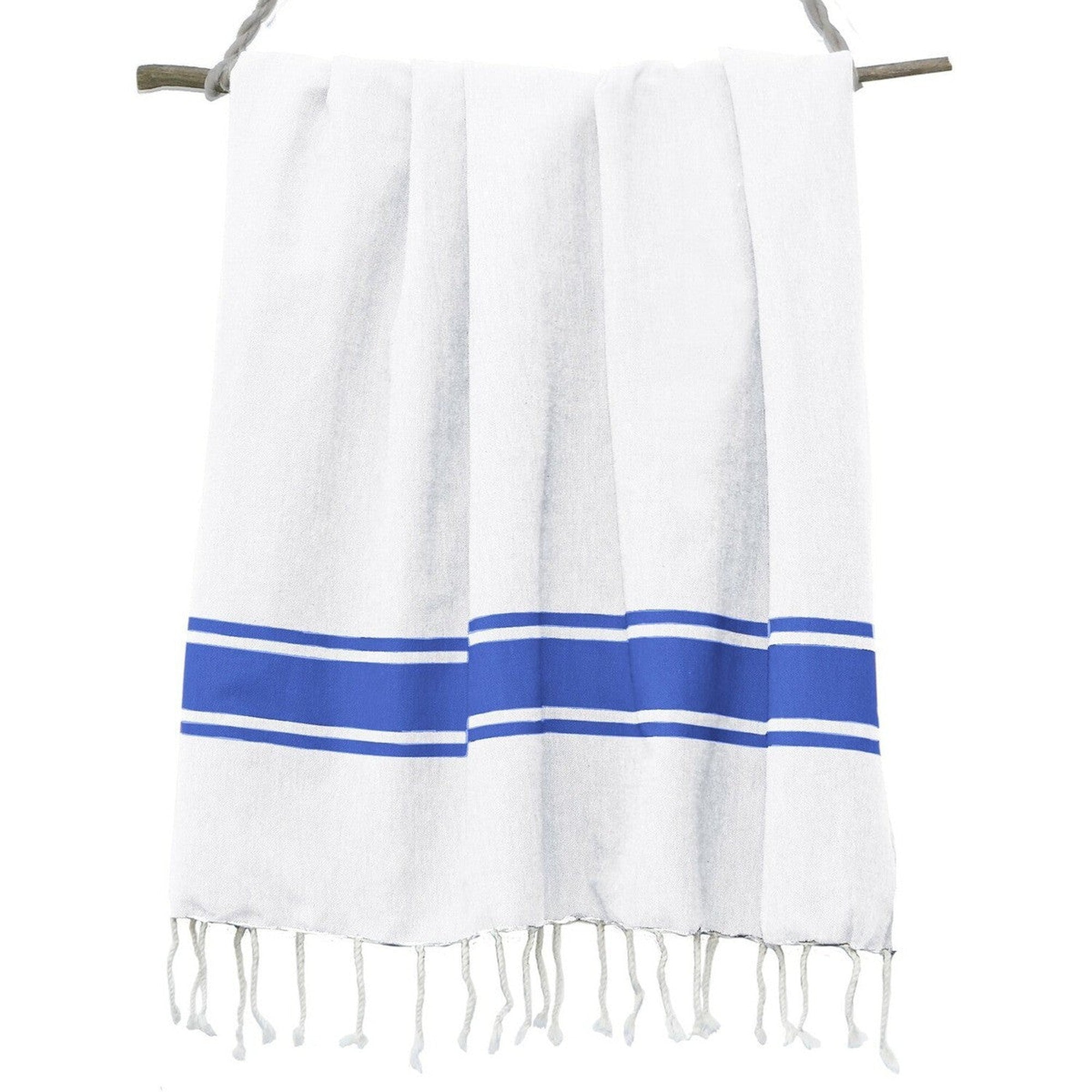 White Fouta - Cotton - White / Greek Blue - St Tropez