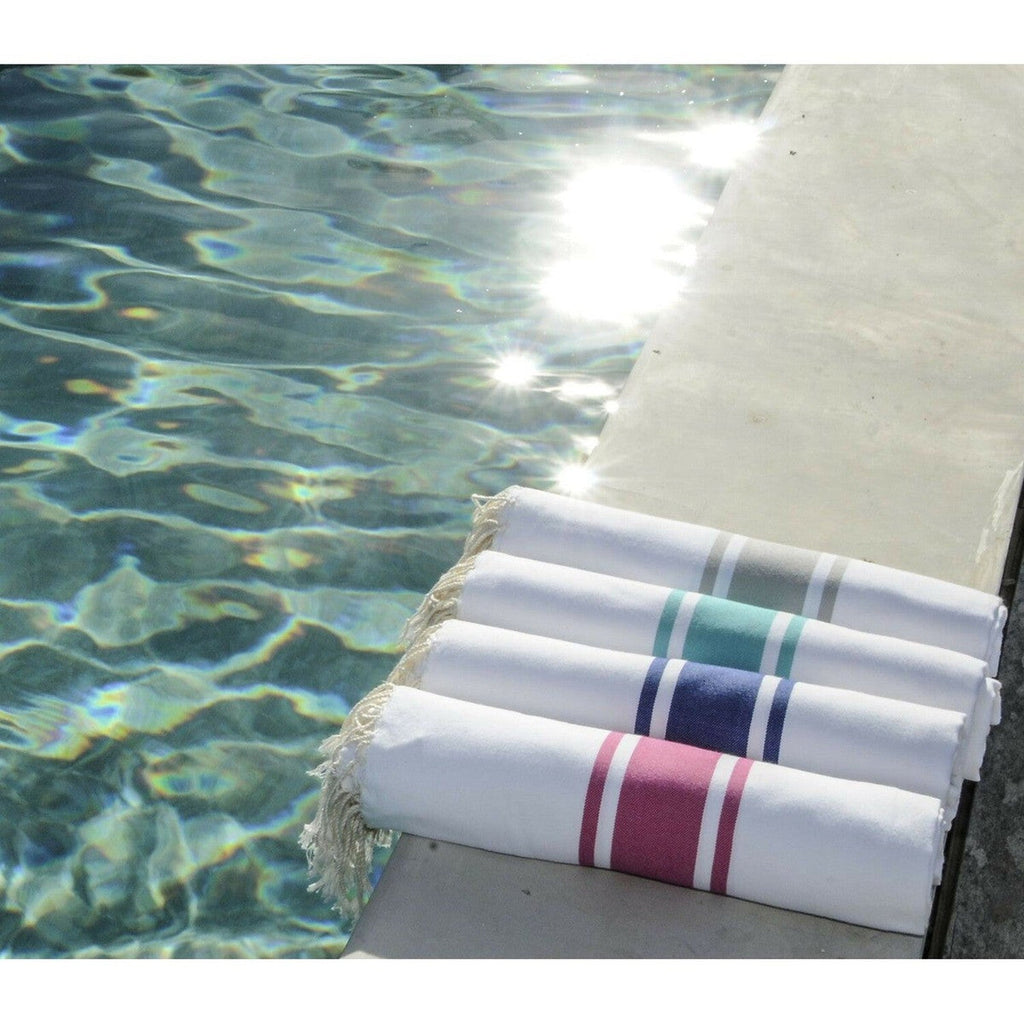 White Fouta - Cotton - White / Greek Blue - St Tropez