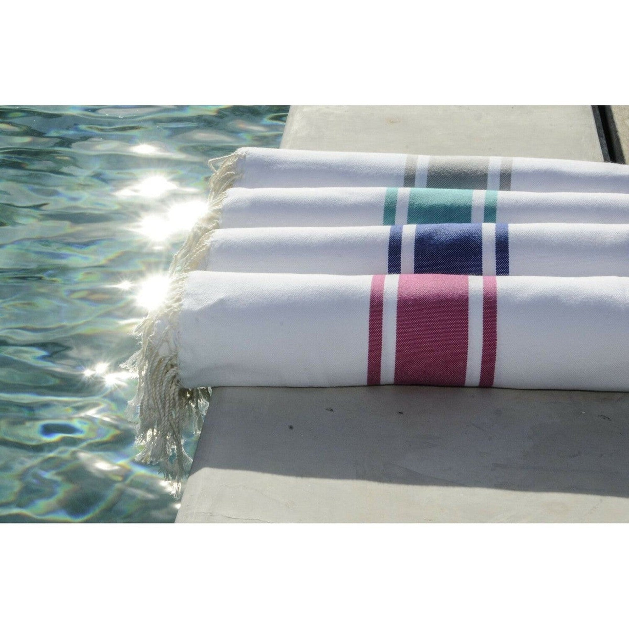 White Fouta - Cotton - White / Greek Blue - St Tropez