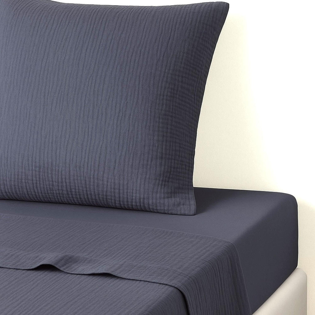 Carla - Drap Plat - Gaze De Coton - Bleu Orage