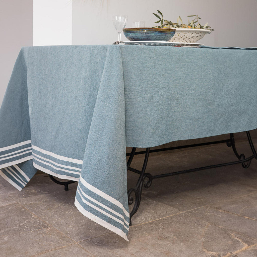 Tablecloth &amp; 10 Cotton Napkins 180X400 - Mahdia - Petrol Blue