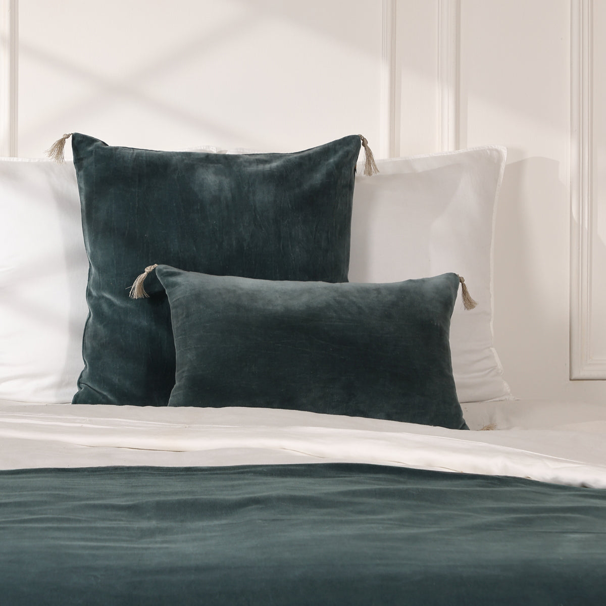 Danube - Housse De Coussin - Velours De Coton - Bleu Orage