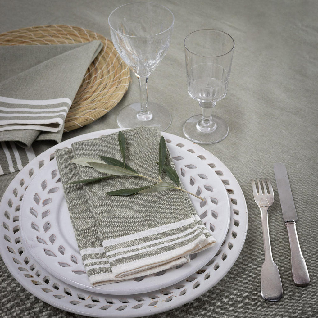 Tablecloth &amp; 10 Cotton Napkins 180x400 - Mahdia - Olive Green