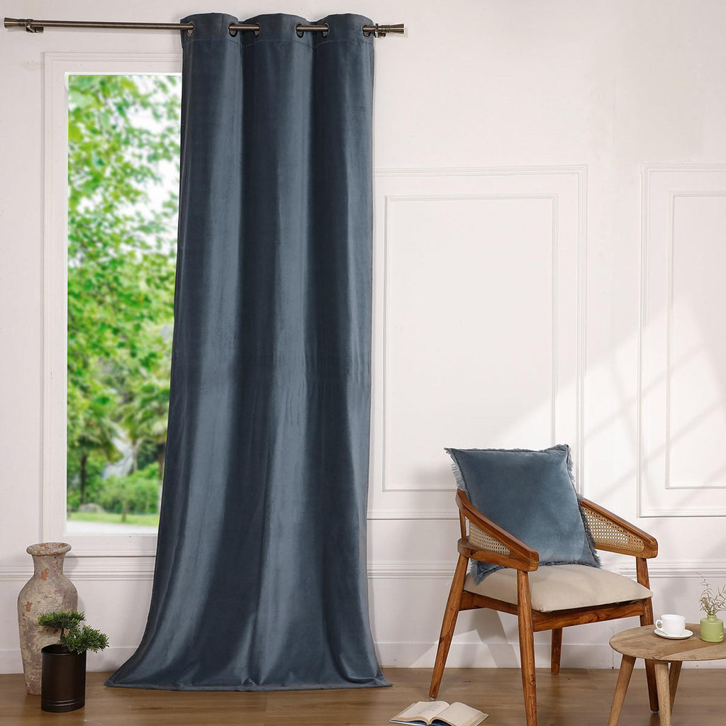 Velvet - Rideau À Œillets - Velours De Coton - Bleu Orage
