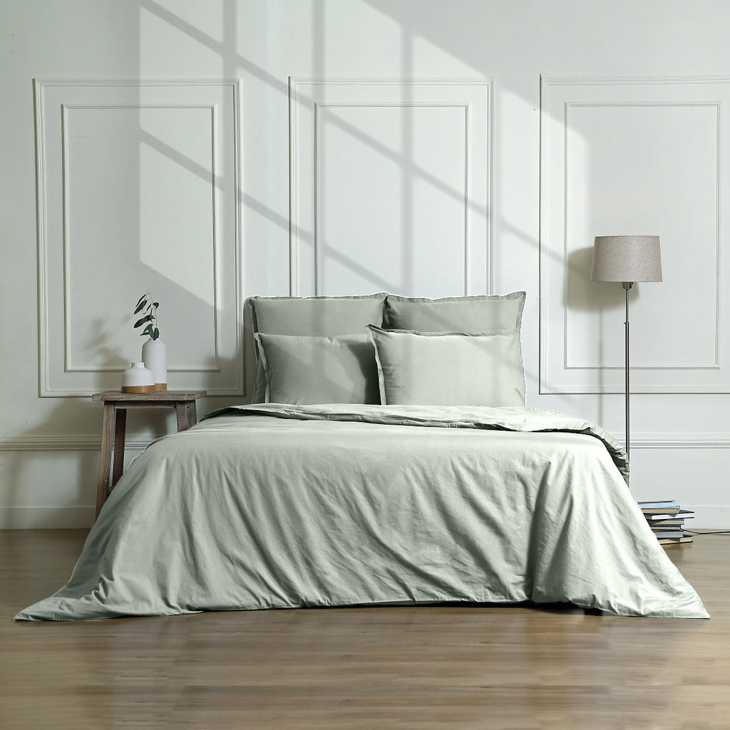 Gaia - Organic Cotton Washed Sateen Duvet Cover - Celadon Green