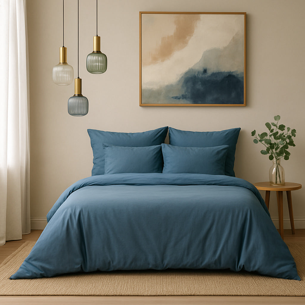 Gai - Lot Parure & Taies - Coton Bio & Lyocell - Bleu Orage