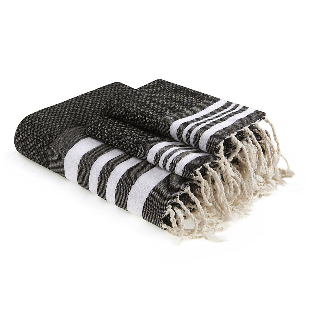 Toallas de baño (1+2) algodón 100x200+2(40x60) HAMPTONS negro / blanco