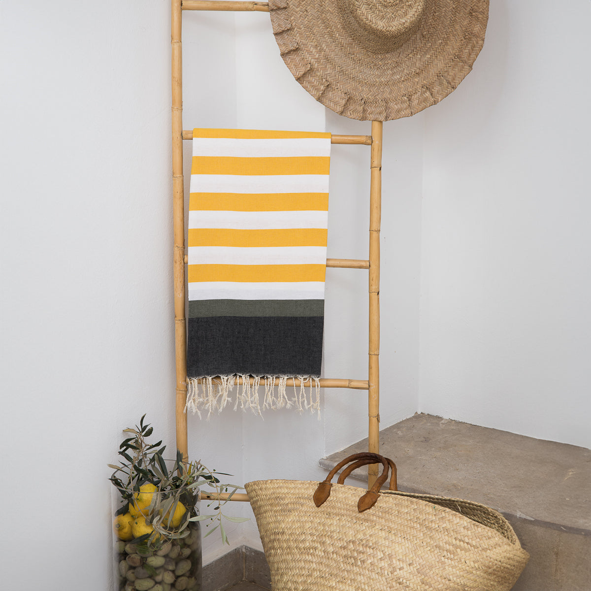Arcachon - Fouta Tricolore - Jaune/Noir/Kaki