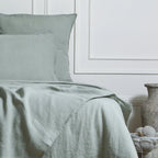 Camille - Bedding Set + Pillowcases - Washed Linen - Celadon Green