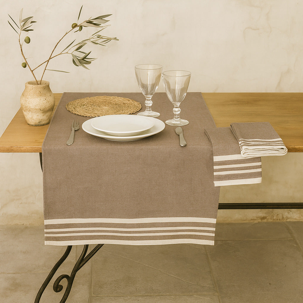 Mahdia Table Runner - Taupe - Cotton