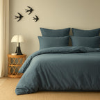 Luna - Drap Plat - Coton Lavé - Bleu Orage