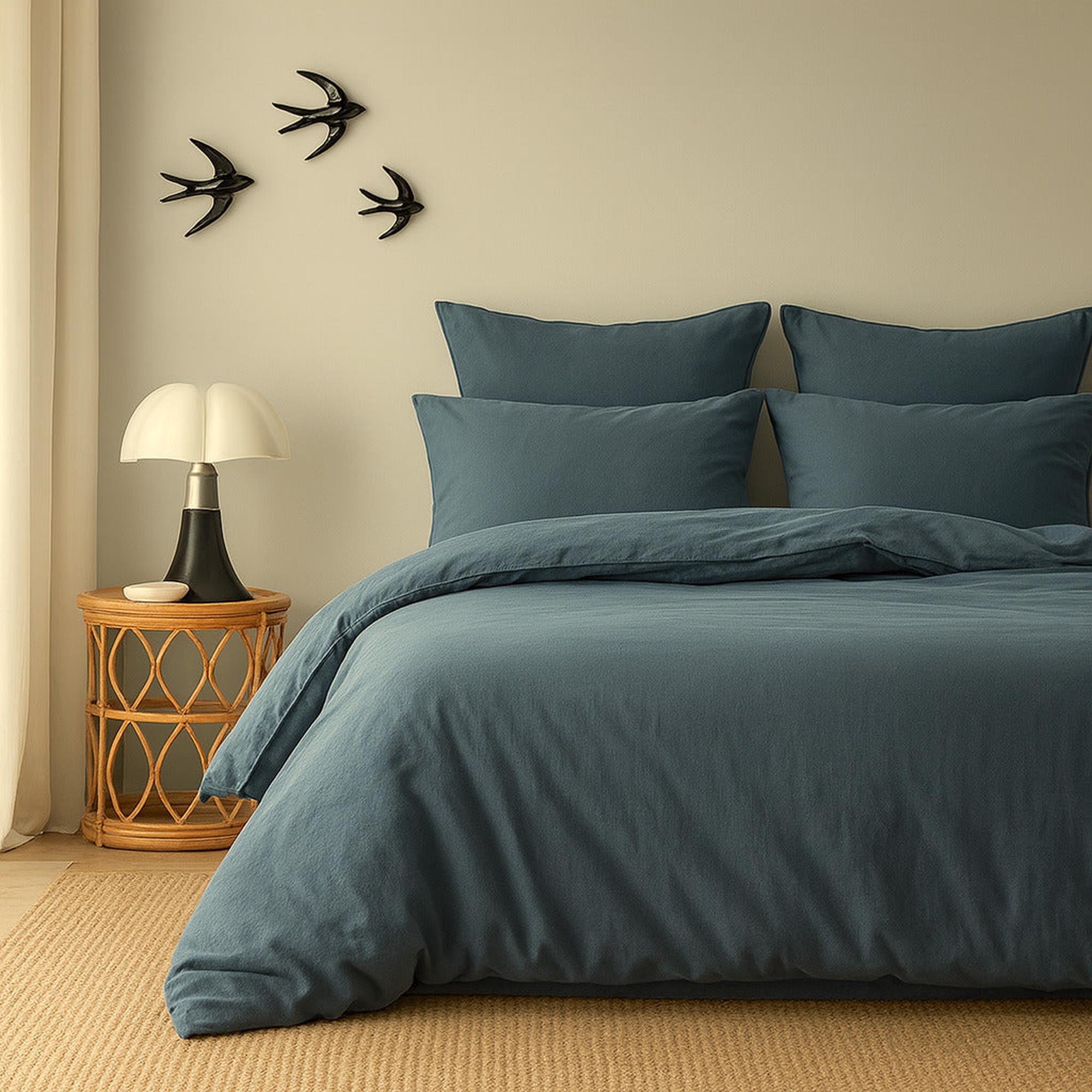 Luna - Drap Plat - Coton Lavé - Bleu Orage