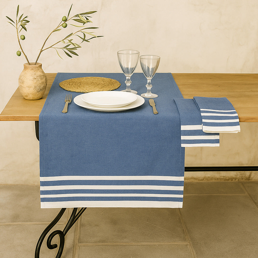 Mahdia - Chemin De Table - Bleu Grec