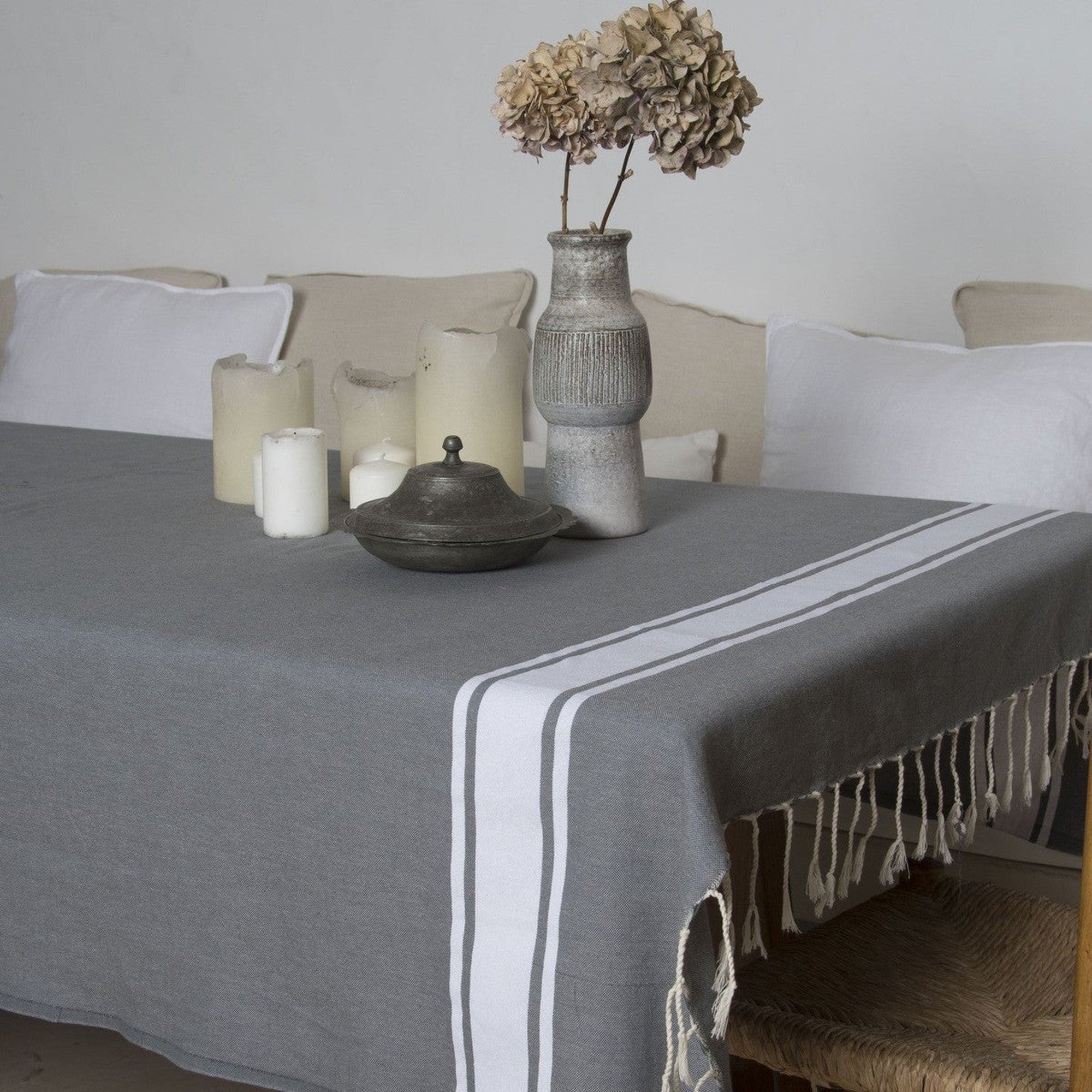 Mantel de algodón 150x250 ST TROPEZ gris medio