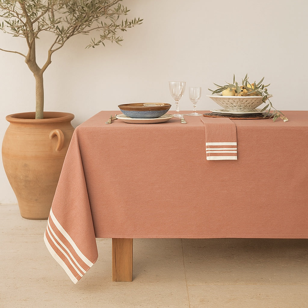 Mahdia - Nappe + 4 Serviettes - Rose Argile