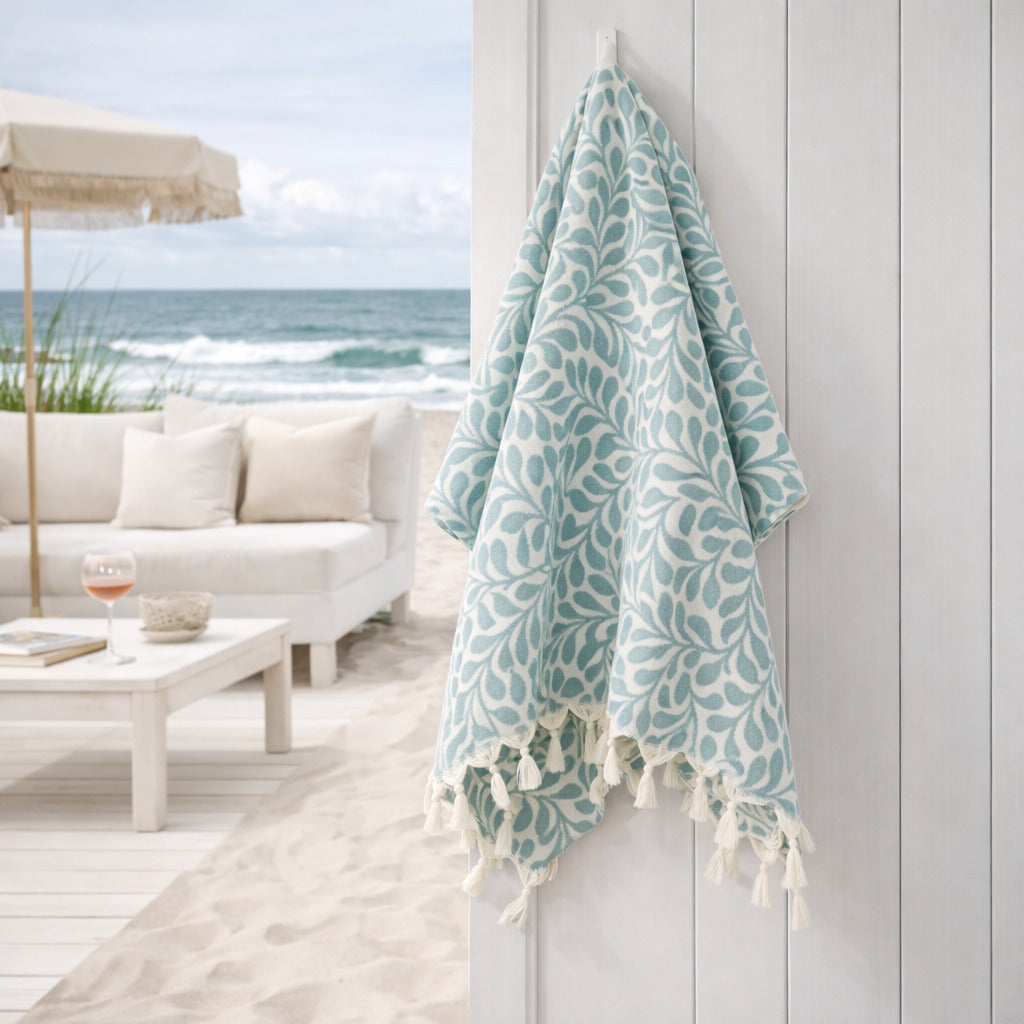 Fouta Jacquard - Algodón - Verde Salvia - Hoja
