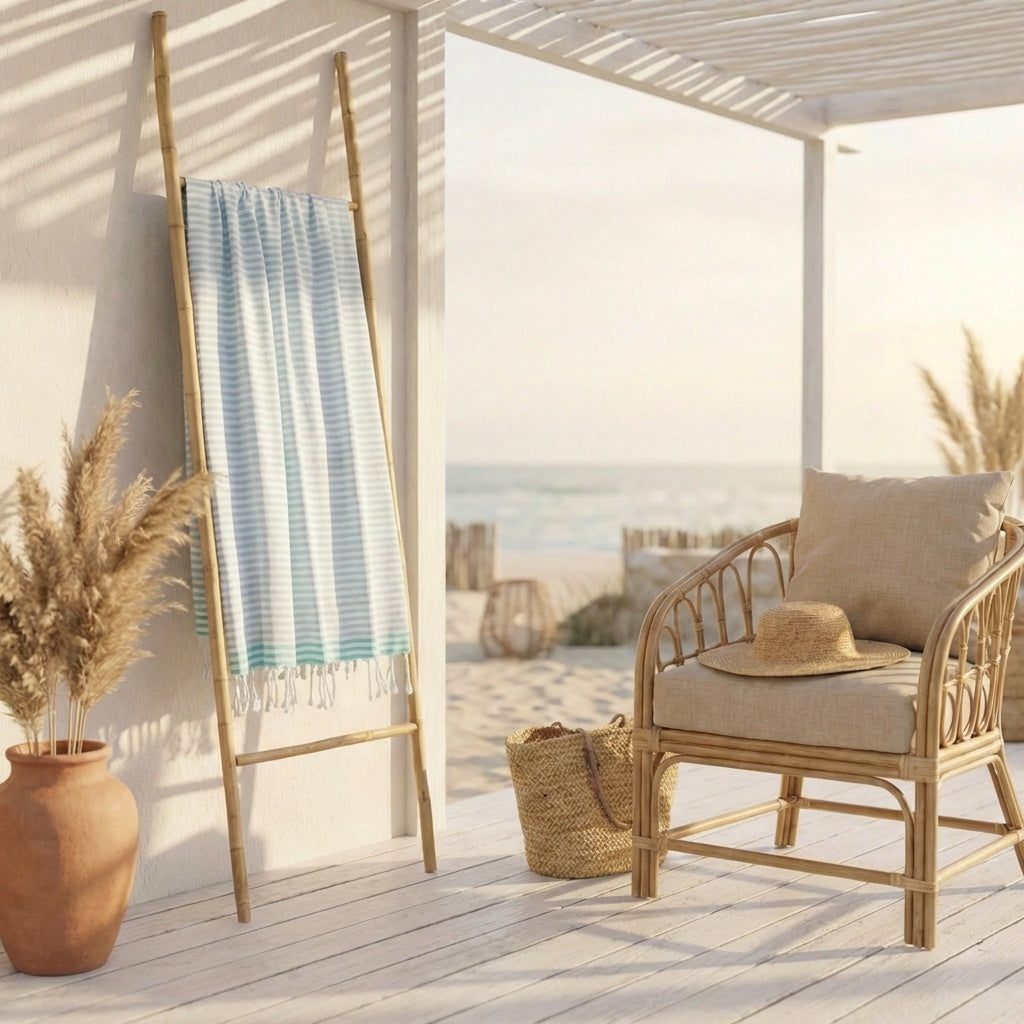 Fouta Pareo - Cotton - Pale Blue / Turquoise Green - Bora Bora