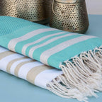 Hamptons - Fouta Nid D'Abeille - Vert Turquoise/Argent