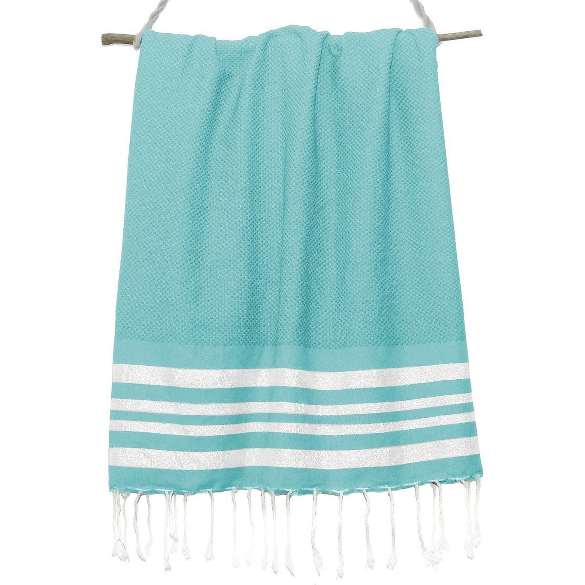 Hamptons - Fouta Nid D'Abeille - Vert Turquoise/Argent
