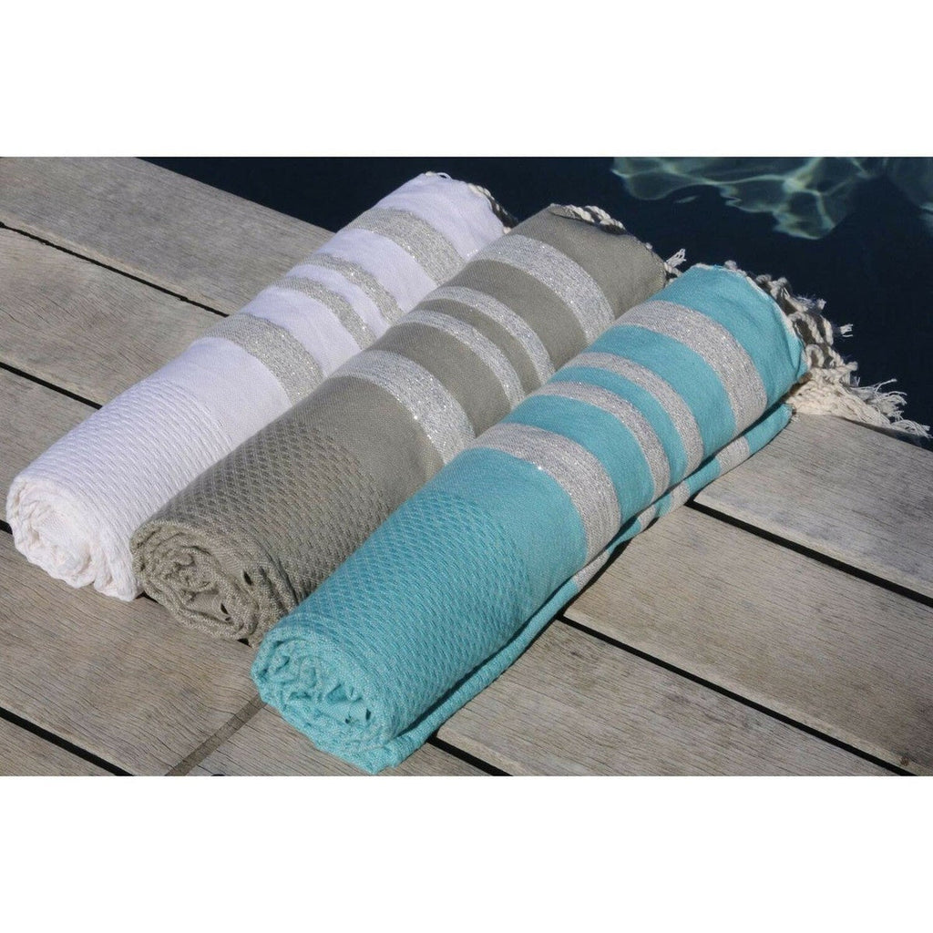 Hamptons - Fouta Nid D'Abeille - Vert Turquoise/Argent