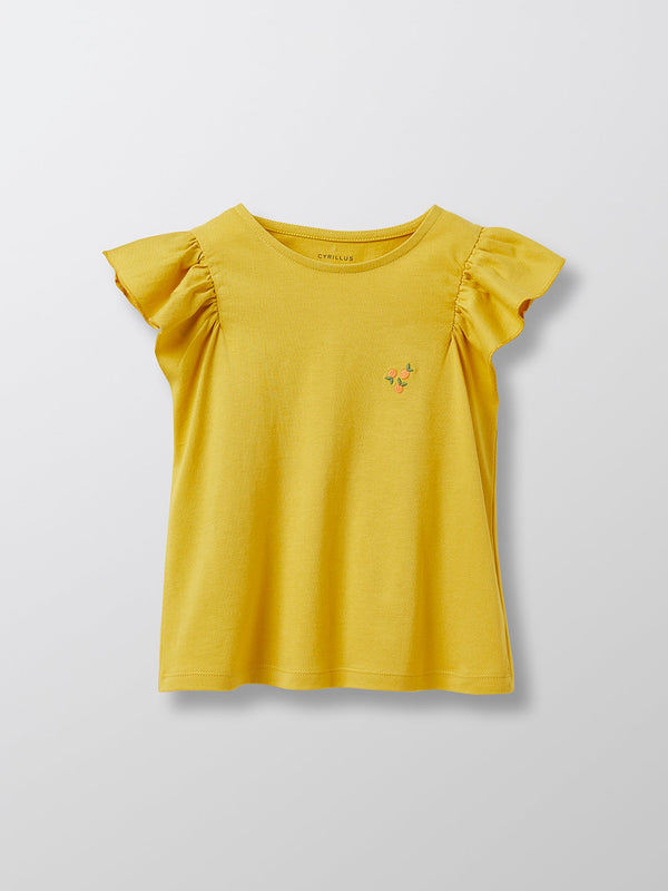 T-shirt Man Volant - Vert Moyen Uni Avec Decor - Fille
