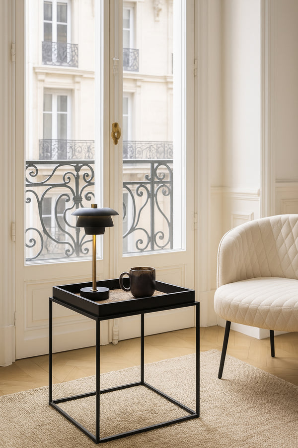 Lamai - Meuble D'Appoint En Métal Et Bois De Coco Avec Plateau Amovible