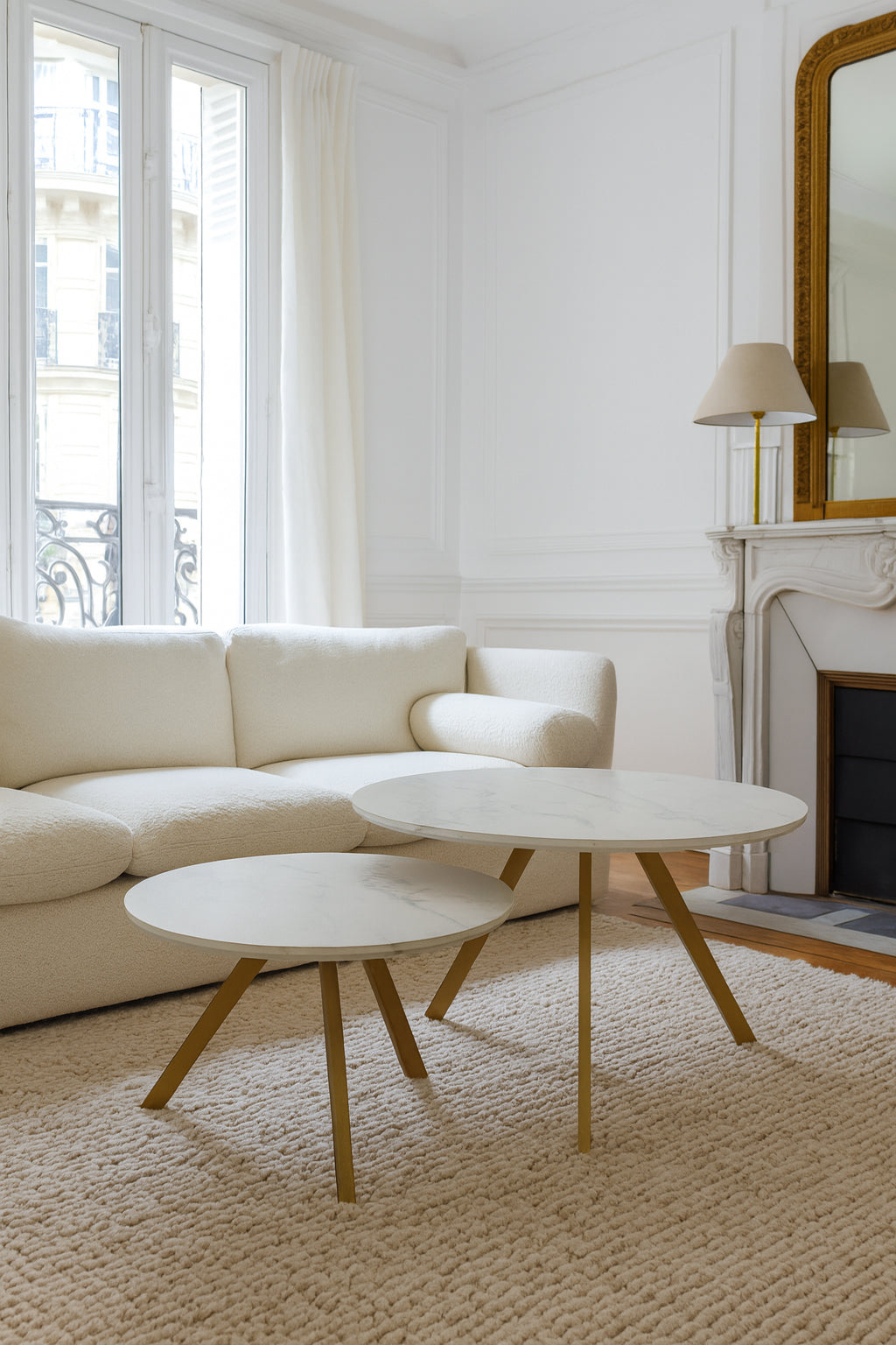 Set Of 2 Hoxton Coffee Tables - White, Matt Gold Metal