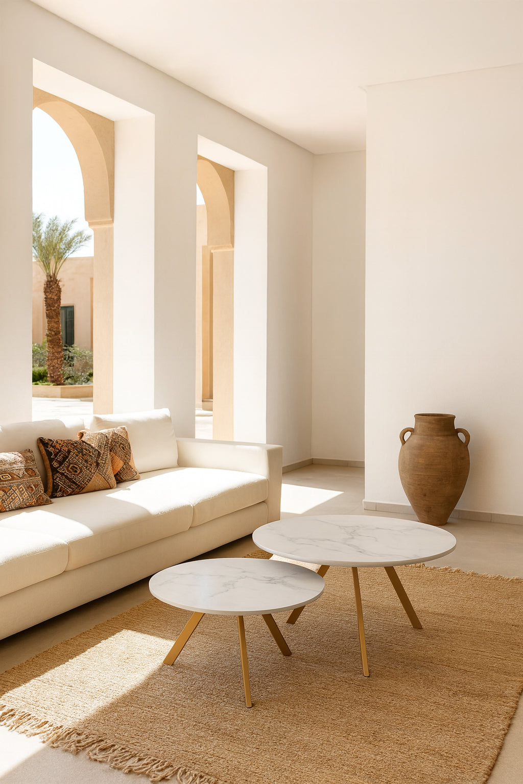 Set Of 2 Hoxton Coffee Tables - White, Matt Gold Metal