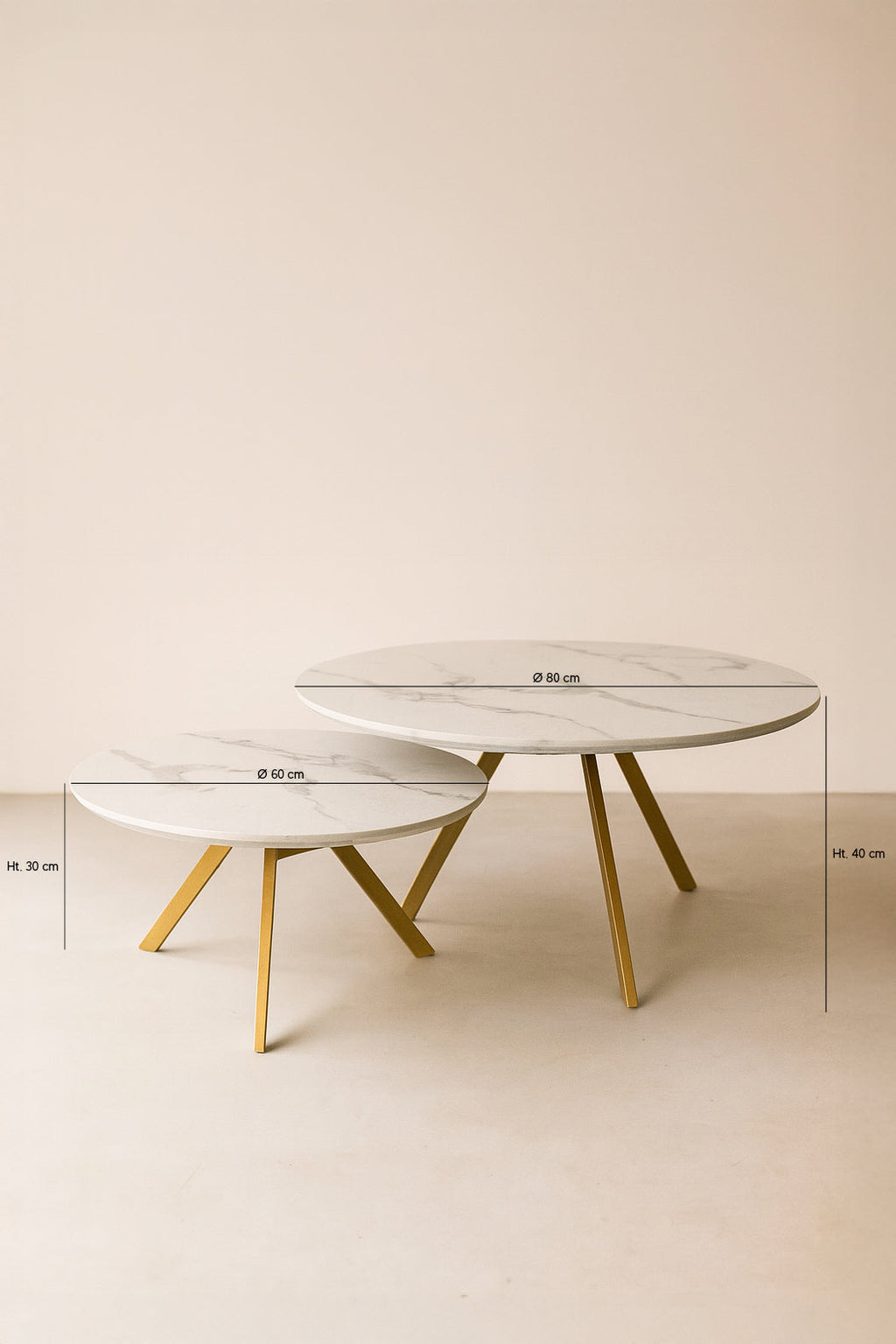 Set Of 2 Hoxton Coffee Tables - White, Matt Gold Metal