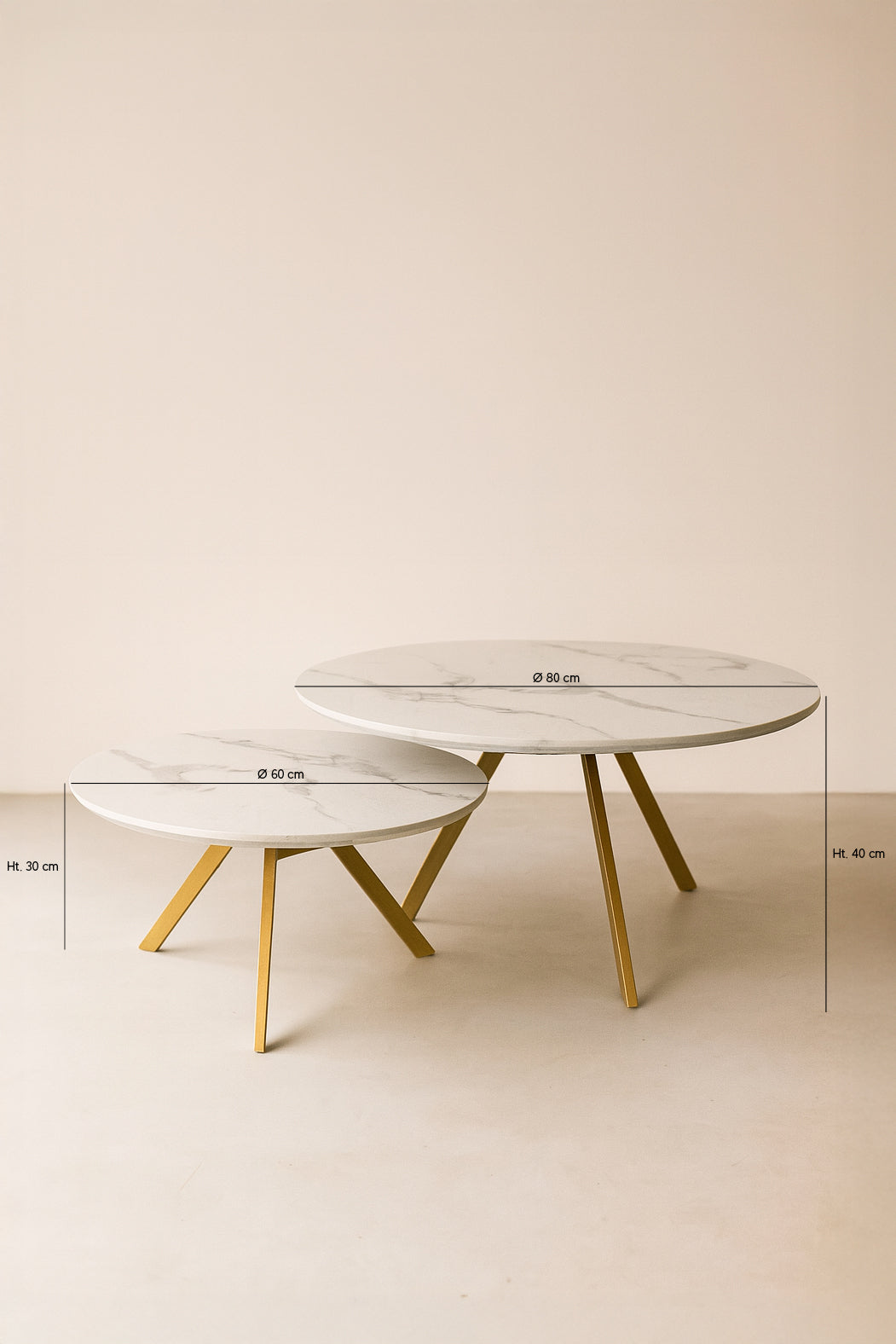 Set Of 2 Hoxton Coffee Tables - White, Matt Gold Metal