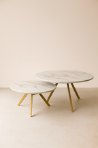 Set Of 2 Hoxton Coffee Tables - White, Matt Gold Metal