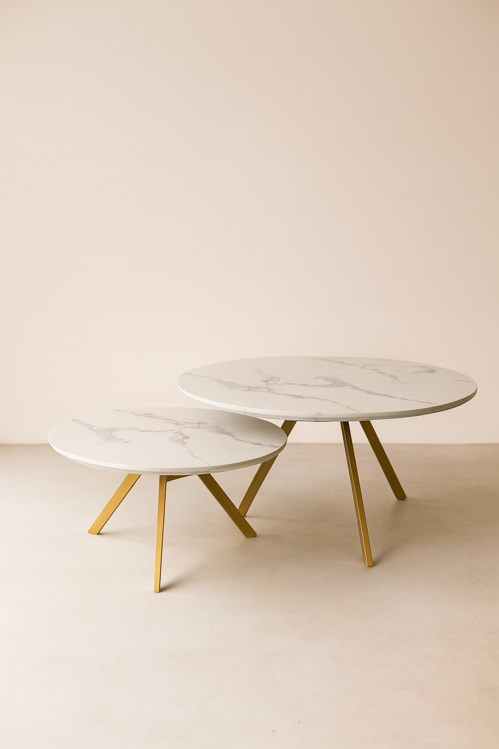 Set Of 2 Hoxton Coffee Tables - White, Matt Gold Metal