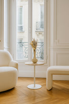 Mueble auxiliar Bari de metal blanco con tapa de travertino - Beige